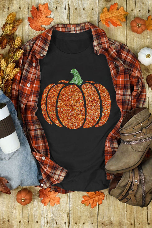 Textured Pumpkin Graphic Soft Jersey Crew Neck Tee
