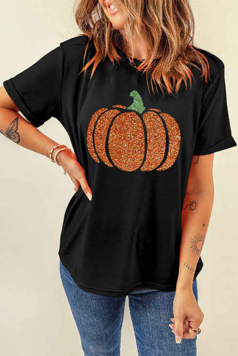Textured Pumpkin Graphic Soft Jersey Crew Neck Tee