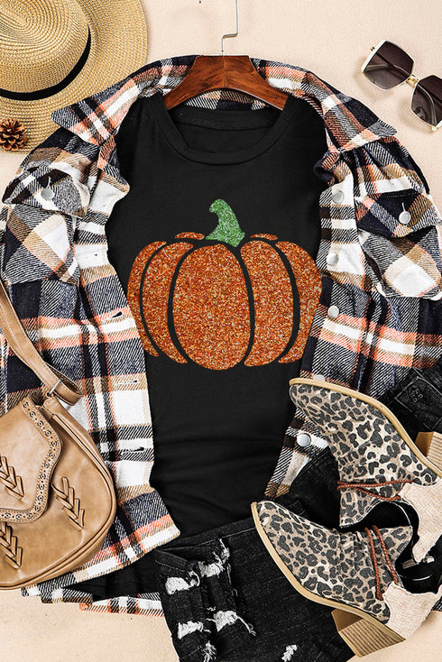Textured Pumpkin Graphic Soft Jersey Crew Neck Tee