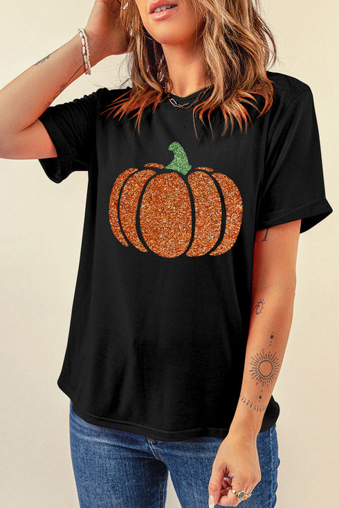 Textured Pumpkin Graphic Soft Jersey Crew Neck Tee