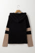 Textured Quarter Zip Drawstring Hooded Long Sleeve Top