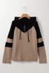 Textured Quarter Zip Drawstring Hooded Long Sleeve Top