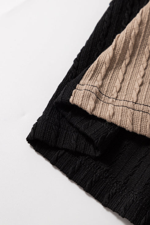 Textured Quarter Zip Drawstring Hooded Long Sleeve Top