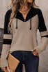Textured Quarter Zip Drawstring Hooded Long Sleeve Top