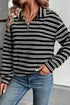 Textured Quarter Zip Striped Long Sleeve Pullover Top