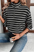 Textured Quarter Zip Striped Long Sleeve Pullover Top