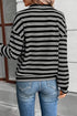 Textured Quarter Zip Striped Long Sleeve Pullover Top