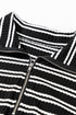 Textured Quarter Zip Striped Long Sleeve Pullover Top