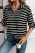 Textured Quarter Zip Striped Long Sleeve Pullover Top