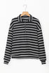 Textured Quarter Zip Striped Long Sleeve Pullover Top