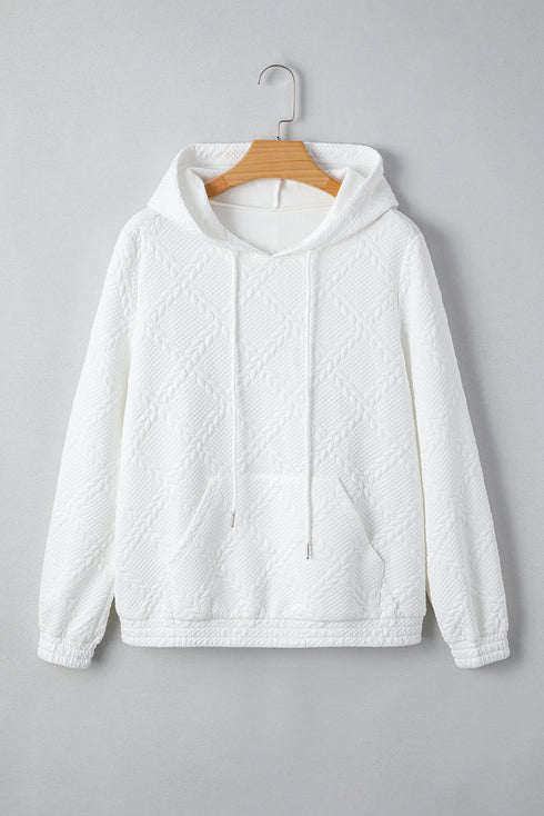 Textured Quilted Geometric Knit Pullover Hoodie