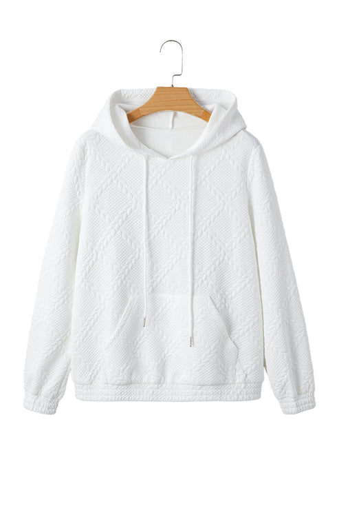 Textured Quilted Geometric Knit Pullover Hoodie