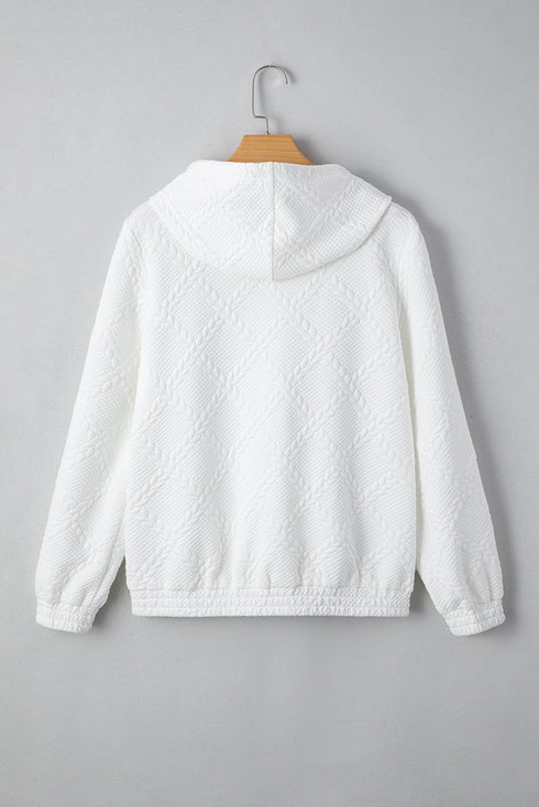 Textured Quilted Geometric Knit Pullover Hoodie