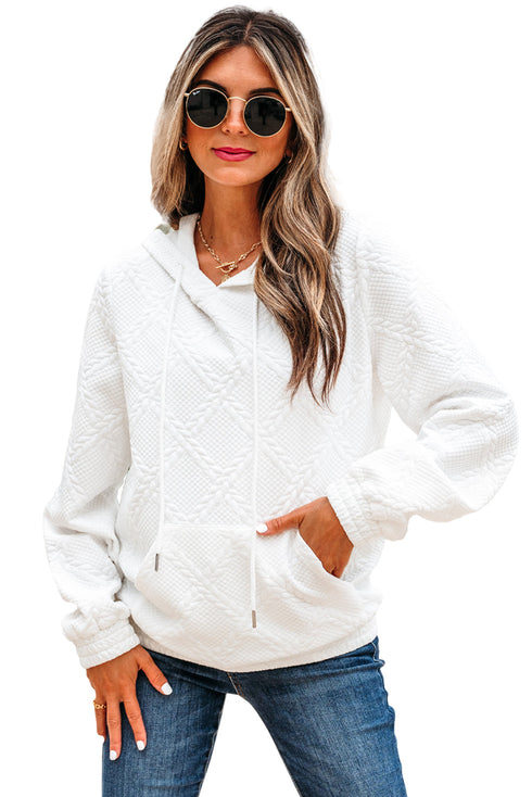 Textured Quilted Geometric Knit Pullover Hoodie