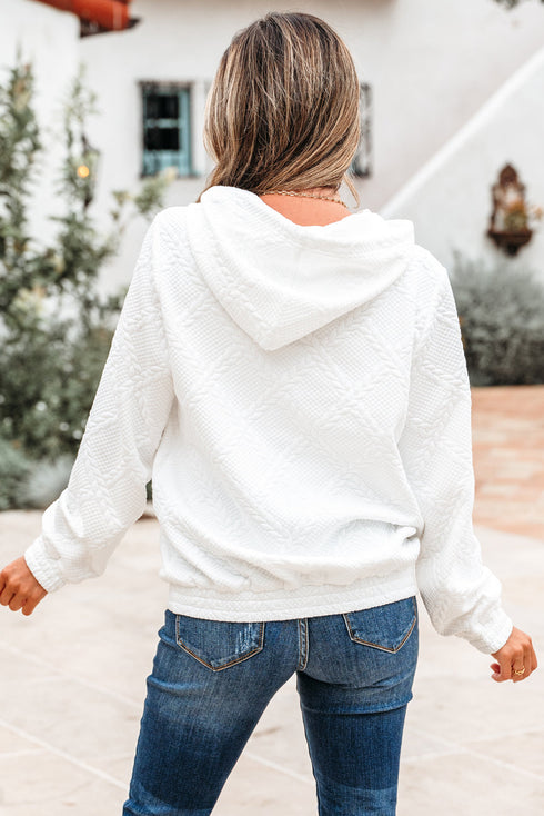 Textured Quilted Geometric Knit Pullover Hoodie