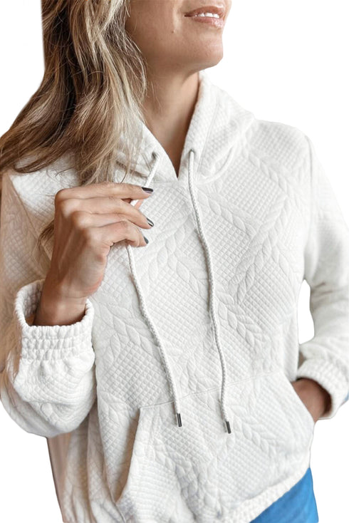 Textured Quilted Geometric Knit Pullover Hoodie