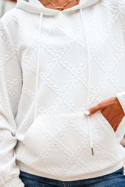 Textured Quilted Geometric Knit Pullover Hoodie
