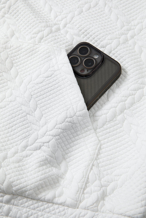 Textured Quilted Geometric Knit Pullover Hoodie