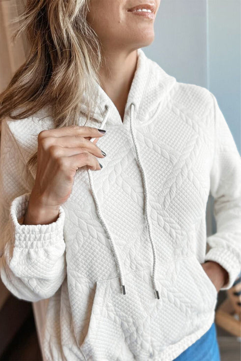Textured Quilted Geometric Knit Pullover Hoodie