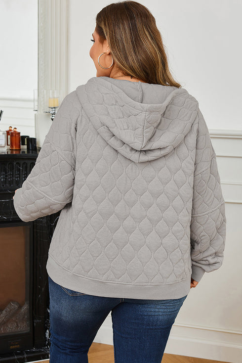 Textured Quilted Quarter Zip Pullover Hoodie