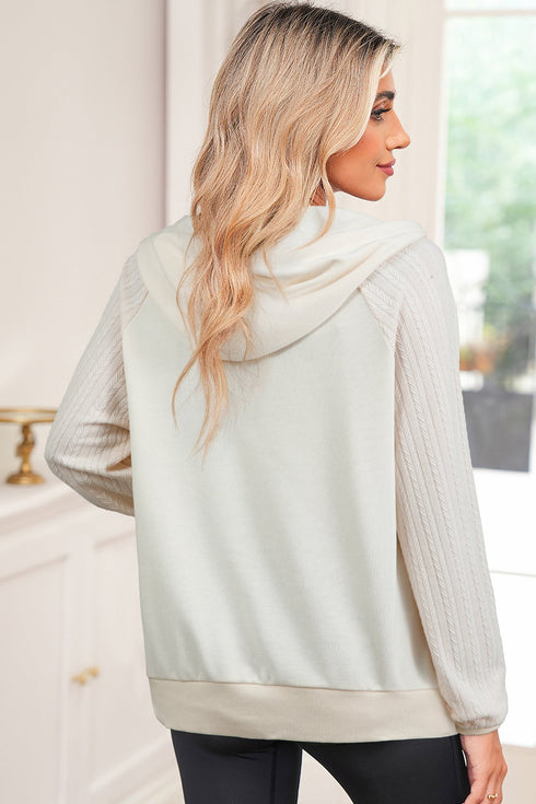 Textured Raglan Sleeve Half Zip Pullover Hoodie