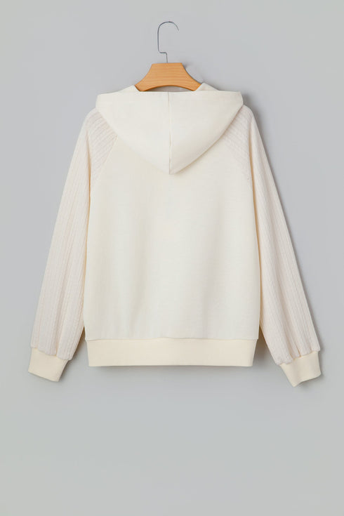 Textured Raglan Sleeve Half Zip Pullover Hoodie