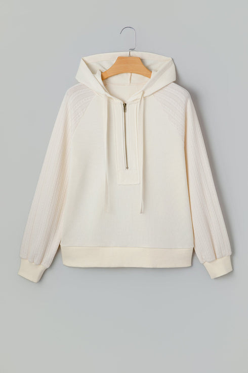 Textured Raglan Sleeve Half Zip Pullover Hoodie