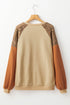 Textured Raglan Sleeve Mixed Media Pullover Sweatshirt