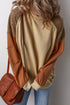 Textured Raglan Sleeve Mixed Media Pullover Sweatshirt