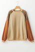 Textured Raglan Sleeve Mixed Media Pullover Sweatshirt