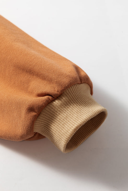 Textured Raglan Sleeve Mixed Media Pullover Sweatshirt