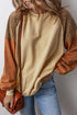 Textured Raglan Sleeve Mixed Media Pullover Sweatshirt