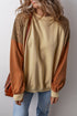 Textured Raglan Sleeve Mixed Media Pullover Sweatshirt