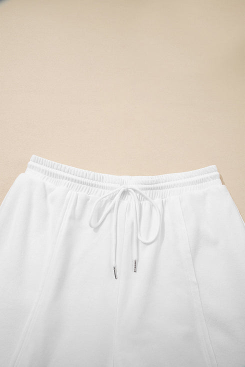 Textured Raw Seam Drop Shoulder Crewneck Pullover And Drawstring Wide Leg Pocket Lounge Set