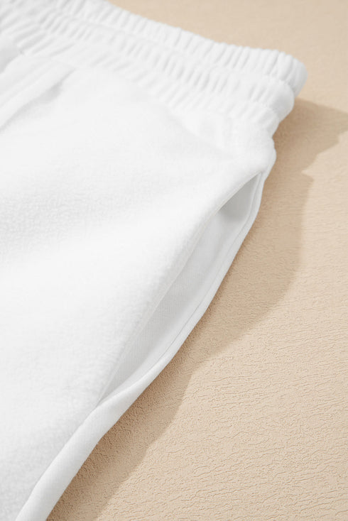 Textured Raw Seam Drop Shoulder Crewneck Pullover And Drawstring Wide Leg Pocket Lounge Set