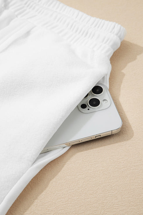 Textured Raw Seam Drop Shoulder Crewneck Pullover And Drawstring Wide Leg Pocket Lounge Set