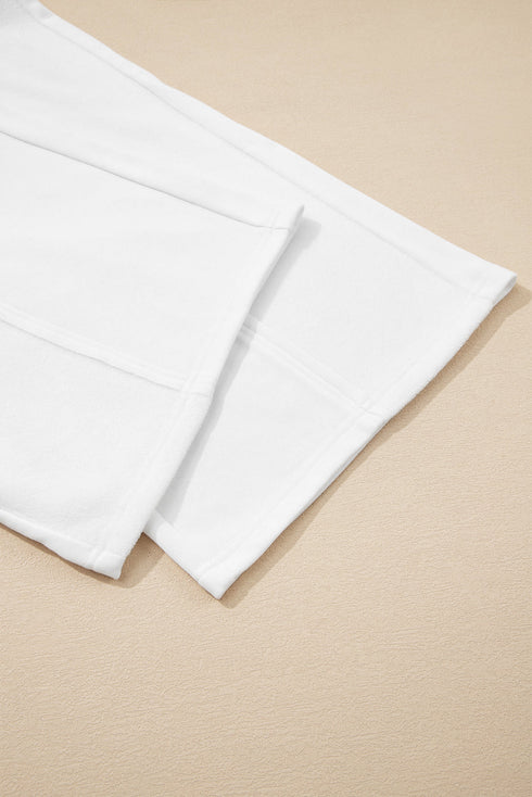 Textured Raw Seam Drop Shoulder Crewneck Pullover And Drawstring Wide Leg Pocket Lounge Set