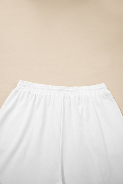 Textured Raw Seam Drop Shoulder Crewneck Pullover And Drawstring Wide Leg Pocket Lounge Set