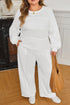 Textured Raw Seam Pullover And Drawstring Wide Leg Loungewear