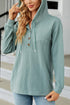 Textured Relaxed Fit Button Front Hooded Long Sleeve Top