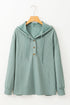 Textured Relaxed Fit Button Front Hooded Long Sleeve Top