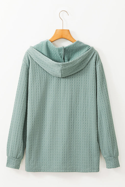 Textured Relaxed Fit Button Front Hooded Long Sleeve Top