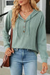 Textured Relaxed Fit Button Front Hooded Long Sleeve Top