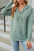 Textured Relaxed Fit Button Front Hooded Long Sleeve Top