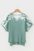 Textured Ribbed Camouflage Patchwork V Neck Tee