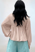 Textured Ribbed Collared Balloon Sleeve Babydoll Top