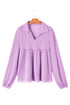 Textured Ribbed Collared Balloon Sleeve Babydoll Top