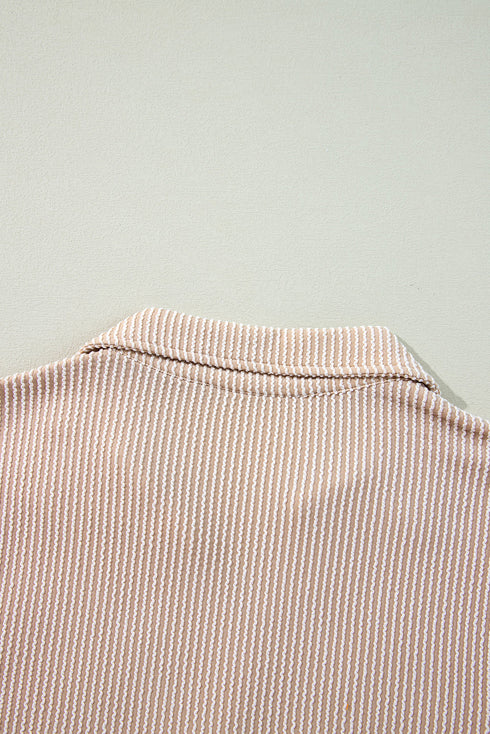 Textured Ribbed Collared Balloon Sleeve Babydoll Top