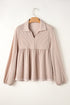 Textured Ribbed Collared Balloon Sleeve Babydoll Top