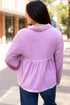 Textured Ribbed Collared Balloon Sleeve Babydoll Top